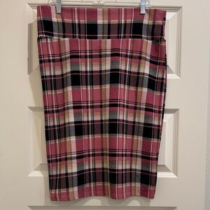 LuLaRoe Cassie  Pink Plaid Pencil Skirt with Black & Cream Accents
